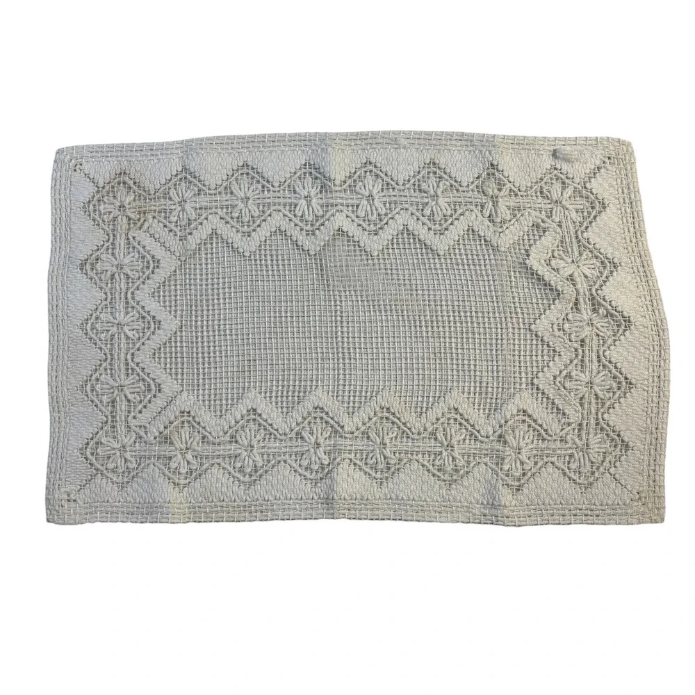 Vintage Off White Net Embroidered Placemats Set of 6 Farmhouse Boho 17x11